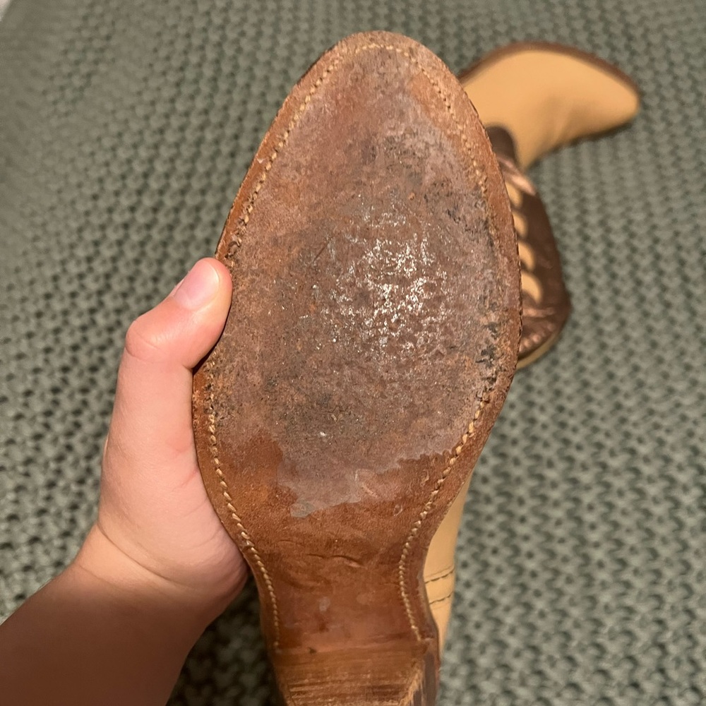 Frye Two-Tone Tan and Bronze Heeled Cowboy Boots - Picture 2 of 5